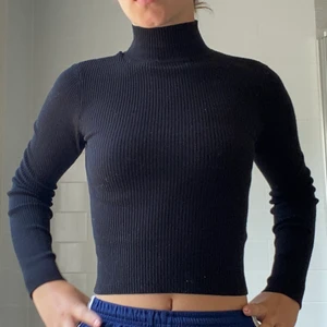 Svart tröja!! För bra pris  - Super söt kort tröja som går hela vägen upp i halsen. Passar bra till hösten och är hel svart. Bra skick. Säljer pgd ingen andvändning. Super mysig och gör en varm. 