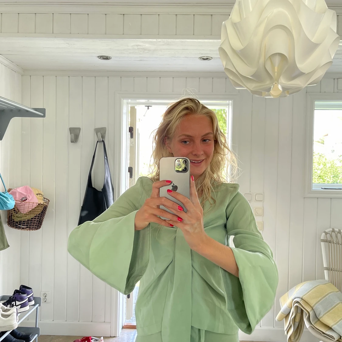 Djerf Avenue Tie Top Long Sleeve Pistachio - 90