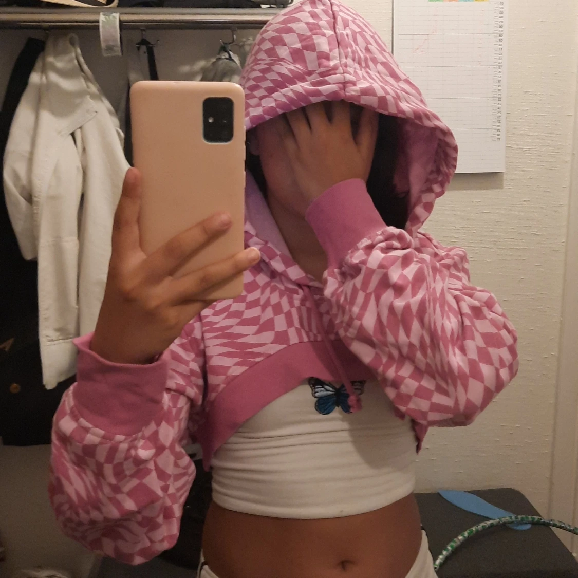 Lila chackrutig tröja - 90