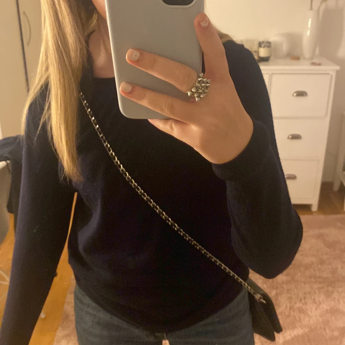 Blå stickad tröja - 90