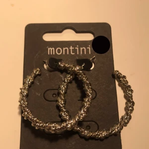 Montini örhängen  - Ett par örhängen som jag aldrig har använt. Silvriga runda lite skruviga örhängen. Jätte bra kvalitet och fina