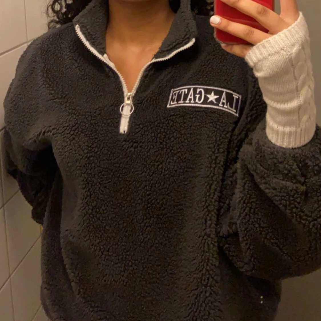 Mörkgrå mysig kofta - 90