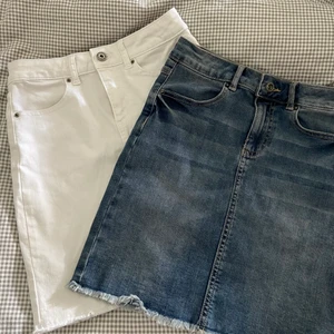 Två jeanskjolar  - Två stycken jeans kjolar från Vero Moda (Pieces). Båda är i storlek XS och är i samma modell. Ena är vit och andra är jeans färgad. Supersköna och är i jättefina skick. 100kr för båda två, annars 70kr styck. Frakt tillkommer, kan alt mötas upp i Gävle.