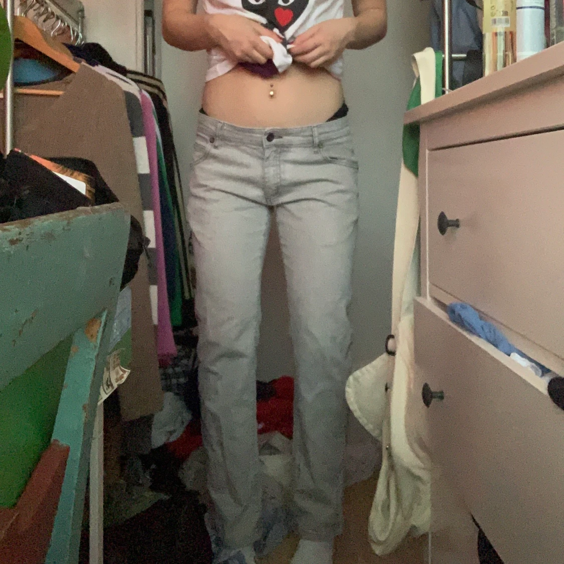 Grå lågmidjade jeans - 90