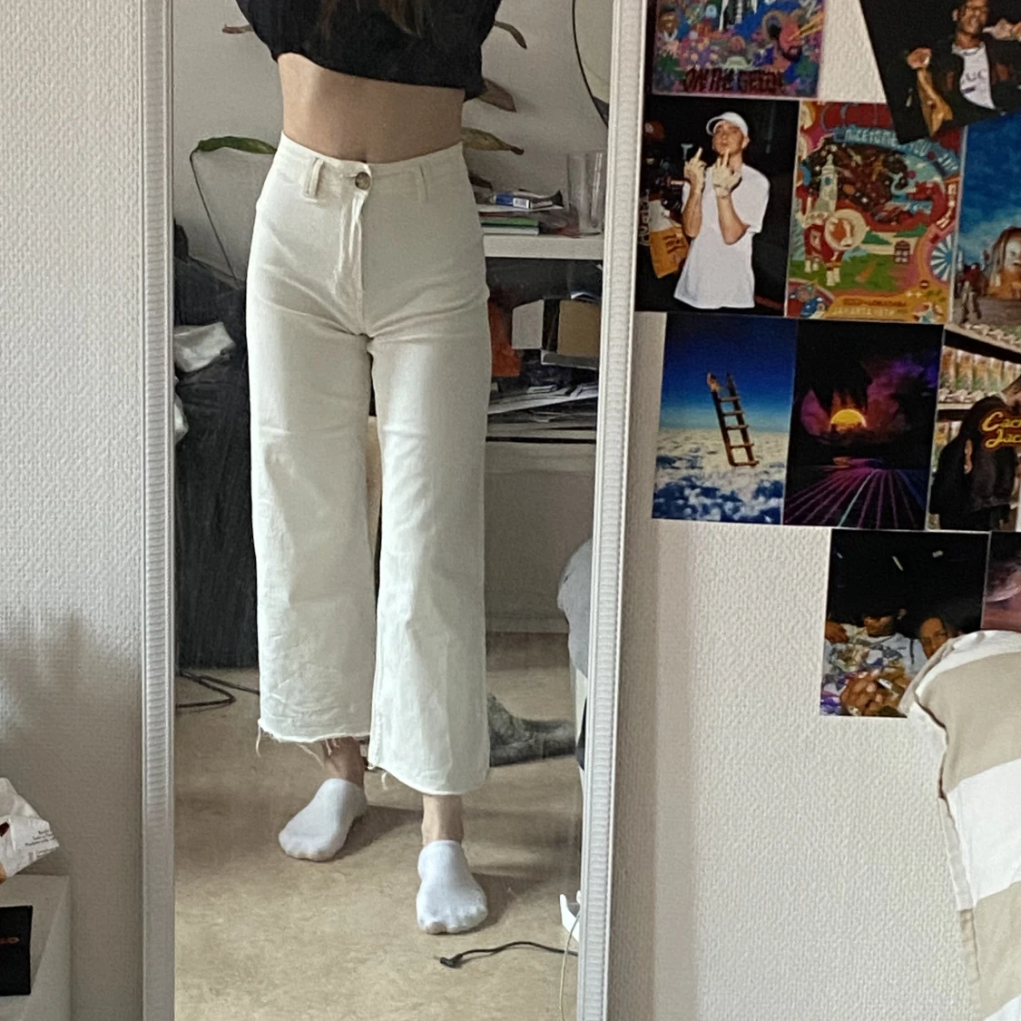 Cream flared jeans 