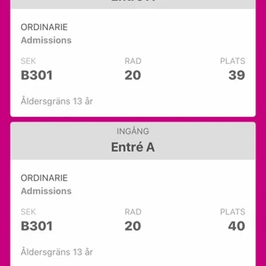 Säljer två biljetter för HS konsert  - Konserten är 29 maj, den som budar högst får biljetterna. Buda i meddelande