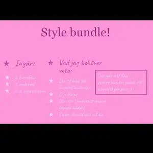 En style bundle är när jag tittar på vilken stil du har och väljer kläder utifrån det! Jag gör alla stilar och alla storlekar, kan ta 1-2 veckor att köpa in kläderna (second hand)❤️✨