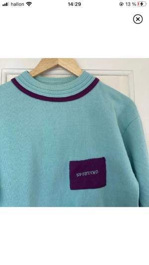 Cool 80-tals sweater köpt vintage i Berlin. På patchen står det ”Sportino”. 💜💙