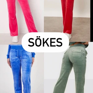 Juicy Couture - Jag SÖKER ett par juicy byxor!!! Helst i färgerna på bilden men skulle funka med något annan färg👌🏼❤️ jag är osäker på om jag ska ha storlek xs eller xxs, jag är 153cm