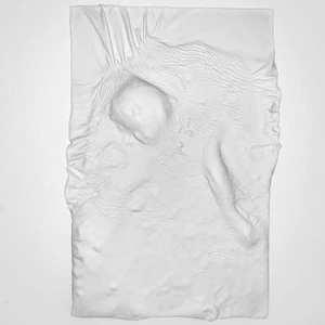 Konstverk i skinn - Tavla gjord av experiment med överblivet kalvskinnskinn och latex från tidigare projekt.