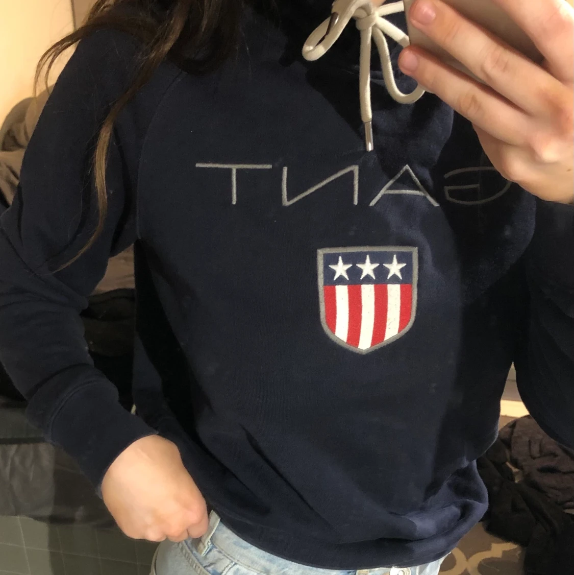 Marinblå hoodie, Gant stl xs