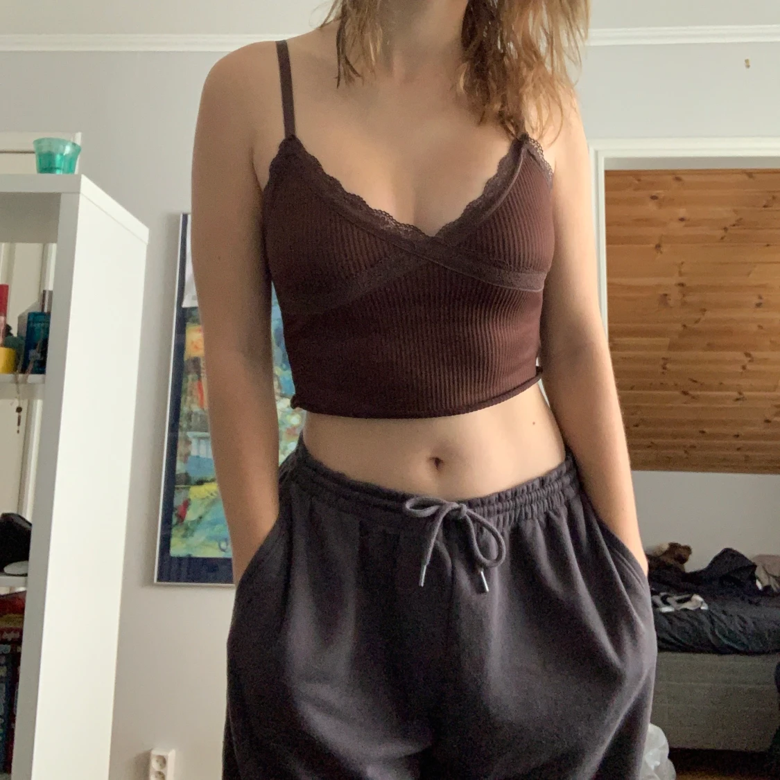 Brunt ribbat linne HM