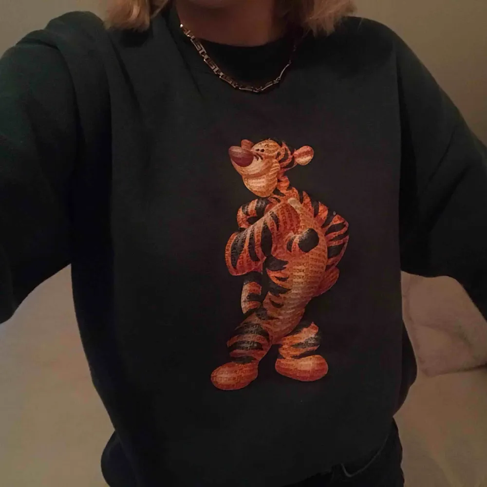 Supermysig tröja med tiger på🥺🥺. Hur skön som helst, köpt på beyond retro men verkligen i bra skick! Står ingen storlek men på mig som vanligtvis har S sitter den oversized💚💚möts i Sthlm eller fraktar! . Hoodies.