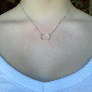 Silvrigt halsband!  - Jättefint halsband med en ring. Silvrigt (ej äkta silver). Justerbart, totalt ca 45 cm. 25 kr + frakt!