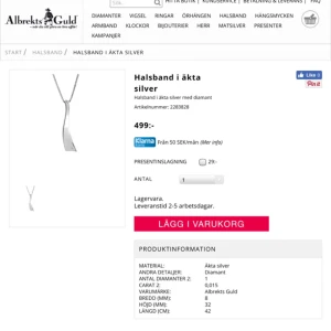  - Stilrent och vackert äkta silver och diamant halsband från Albrekts Guld, aldrig använt✨nypris 499