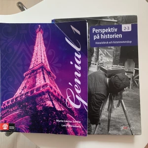 Franska 1 Historia 2-3 - Säljer nu två böcker: Franska 1: Génial 1 - Bra skick utan kladd. Vikt i kanten på framsidan men förutom det i perfekt skick. 300kr  Perspektiv på historien 2-3 - Perfekt skick, inget kladd. 300kr  Hämtas i Borås/Göteborg eller skickas mot fraktavgift.