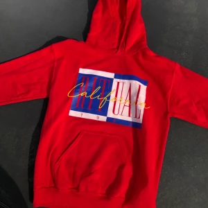 röd hoodie med tryck  - 💕 en röd hoodie med tryck, använd. frakt kostnad tillkommer 