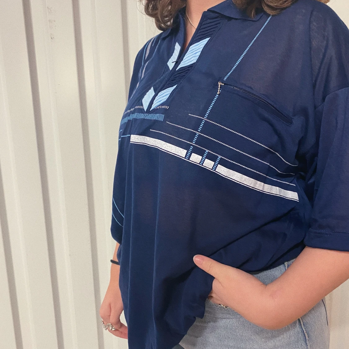 Blå pikétröja vintage  - 90