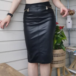 Skjol i fejkskinn - Svart skinnkjol, aldrig använd. Slits på baksidan och guldiga kedjor på framsidan. Kan mötas upp i centrala gbg. Hör av er om ni har frågor! [FRAKT INKLUDERAT I PRISET]