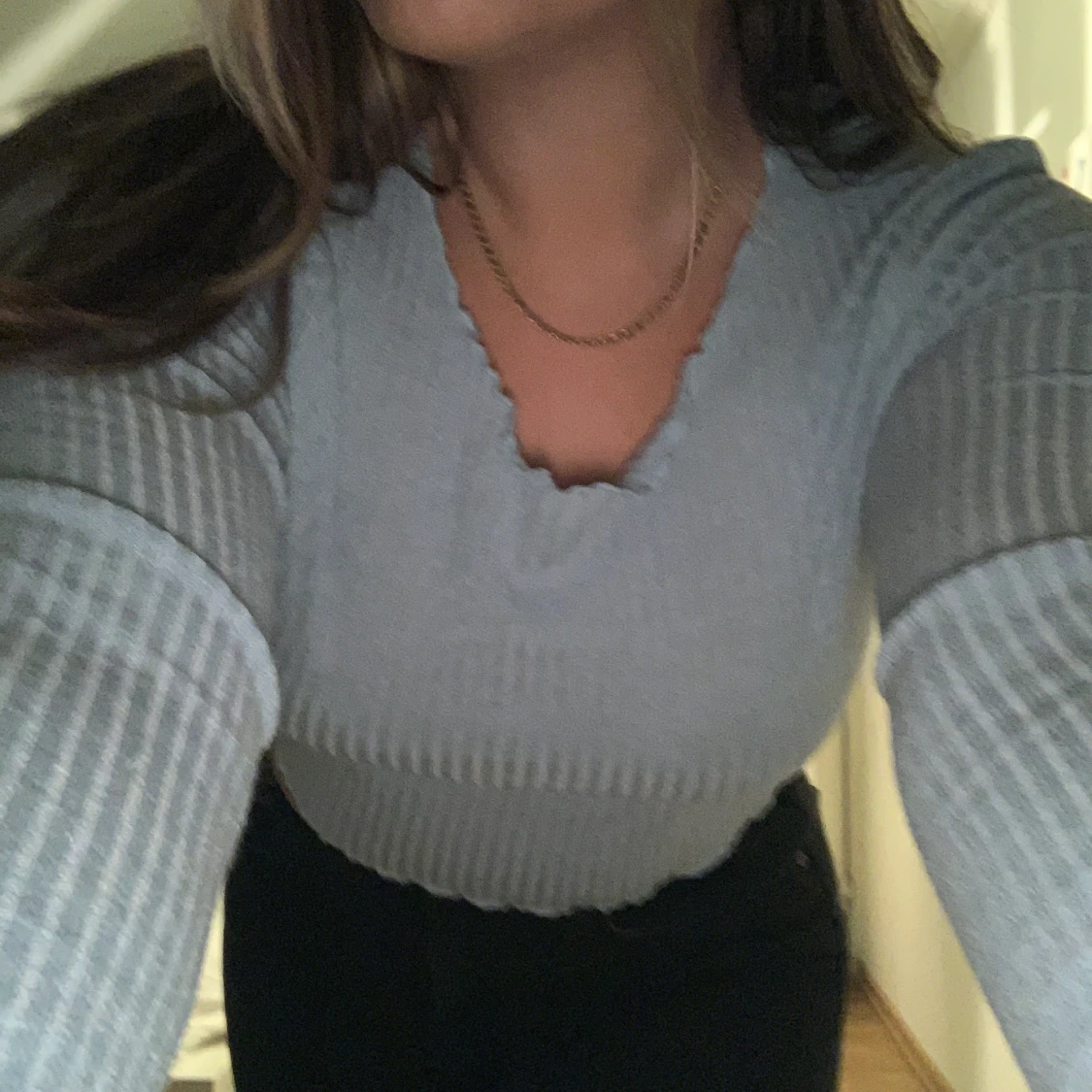 Blå ribbstickad tröja - 90