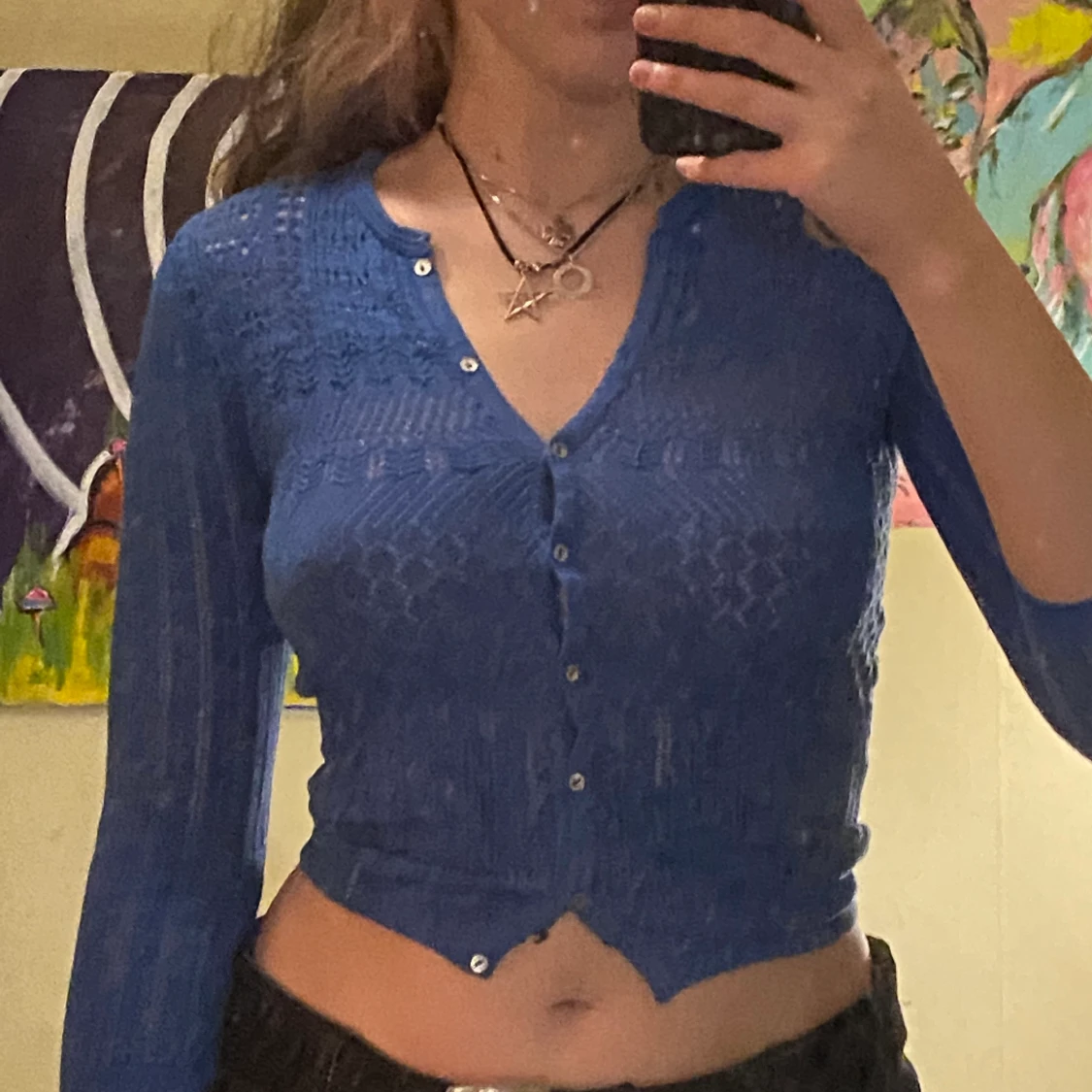 Blå croppad tröja - 91