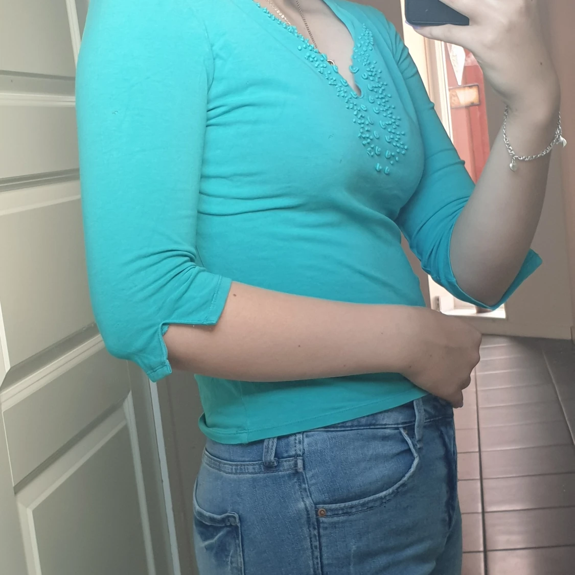 Turkos/grön gullig topp - 90