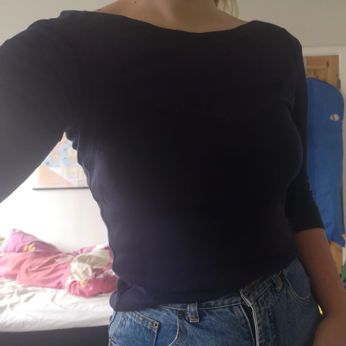 Mörkblå trekvartsärm-tröja!  - 90