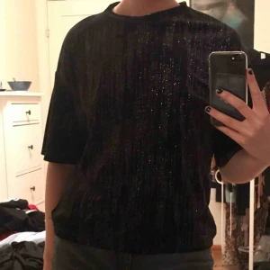 Glittrig sammets-tshirt  - Svart velourT-shirt med glitterdetaljer! Köpt på PULL&BEAR och knappt använd! Möts upp i Stockholm eller fraktar!!