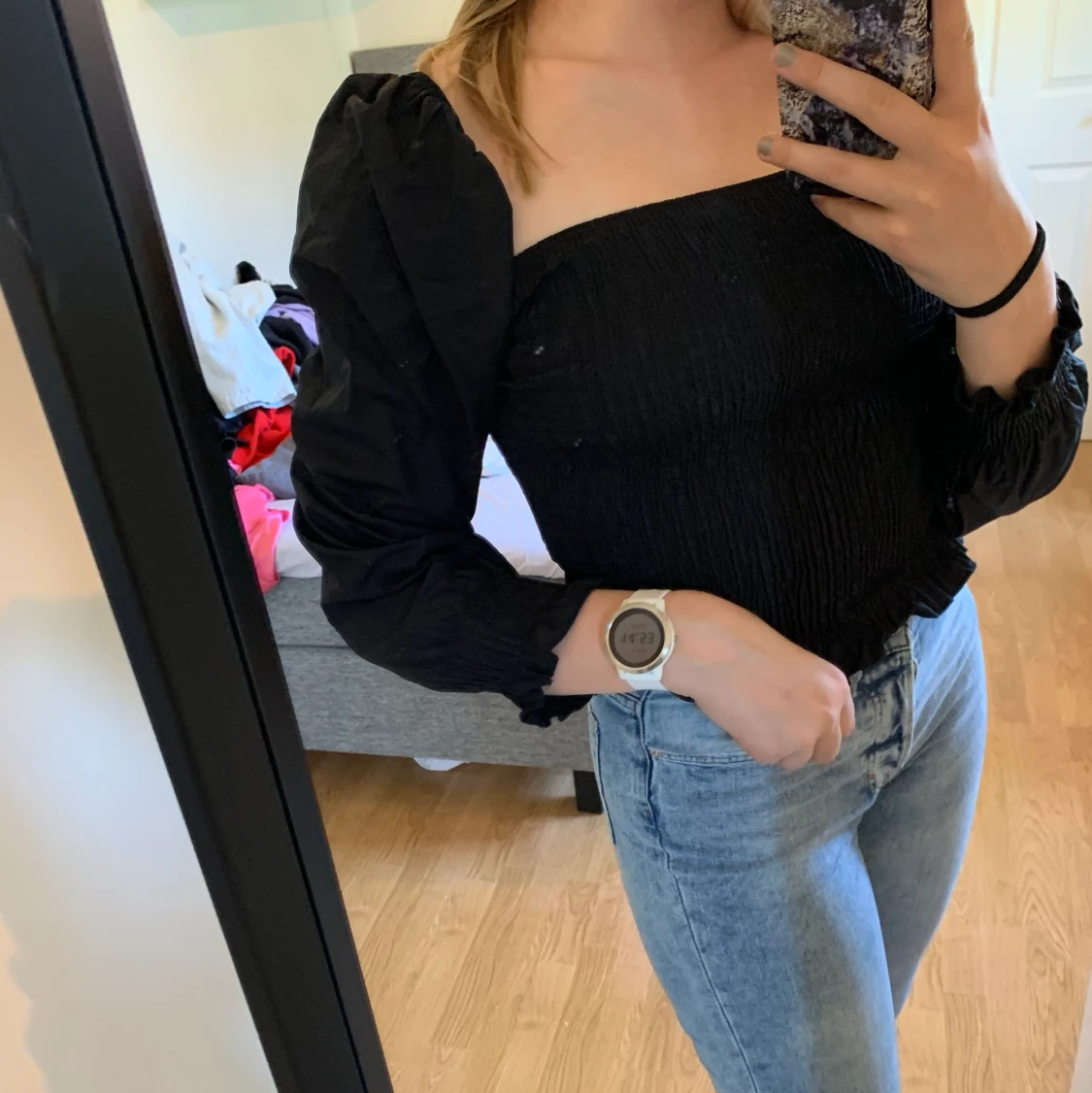 Långärmad tröja med puffärmar - 90