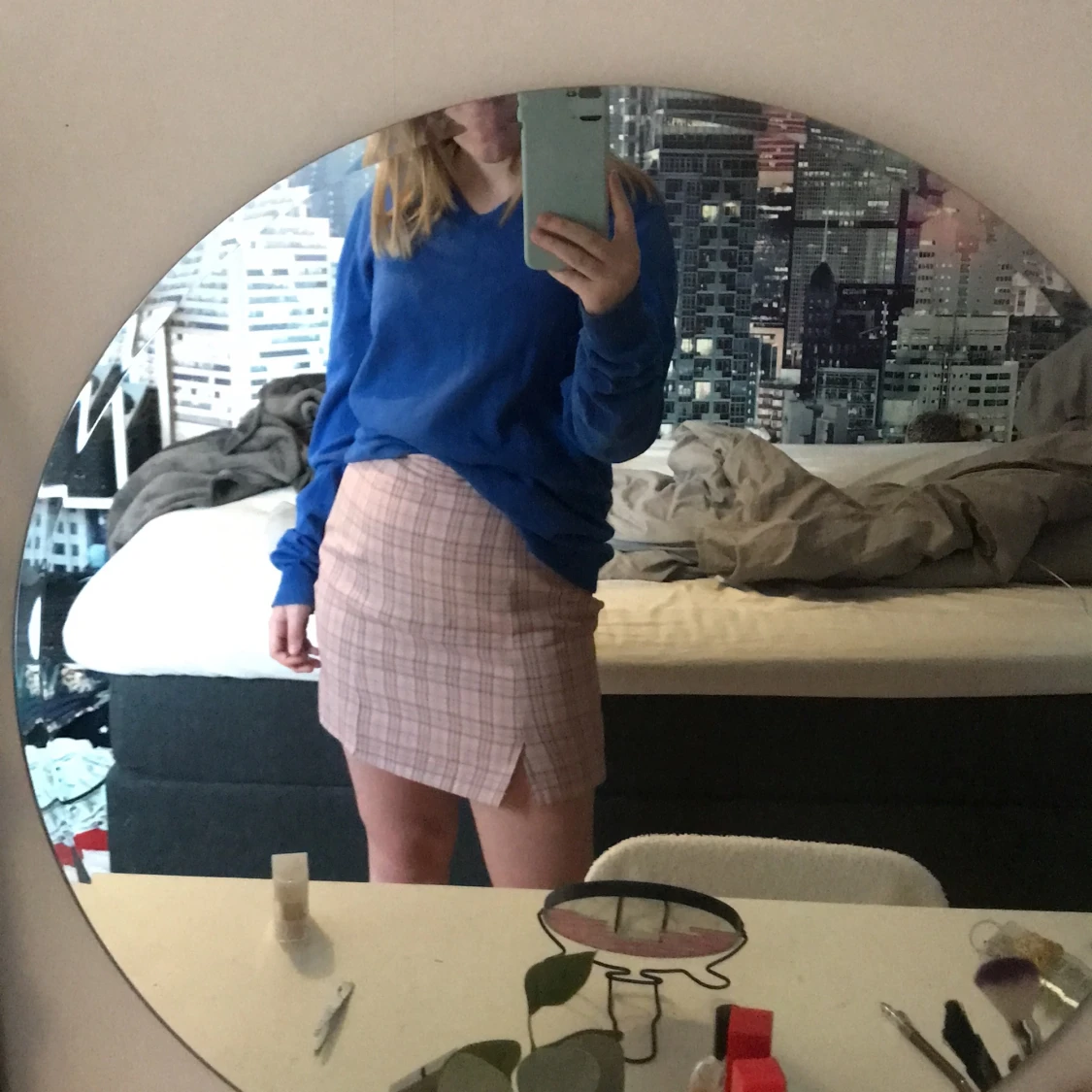 Blå stickad tröja - 91