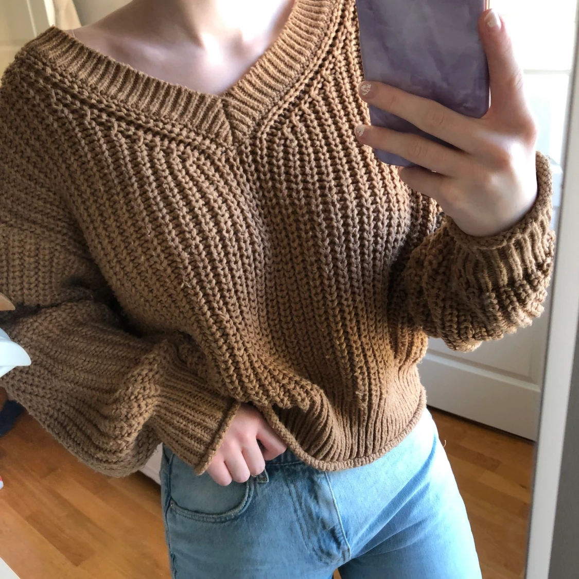 Brun stickad tröja  - 90