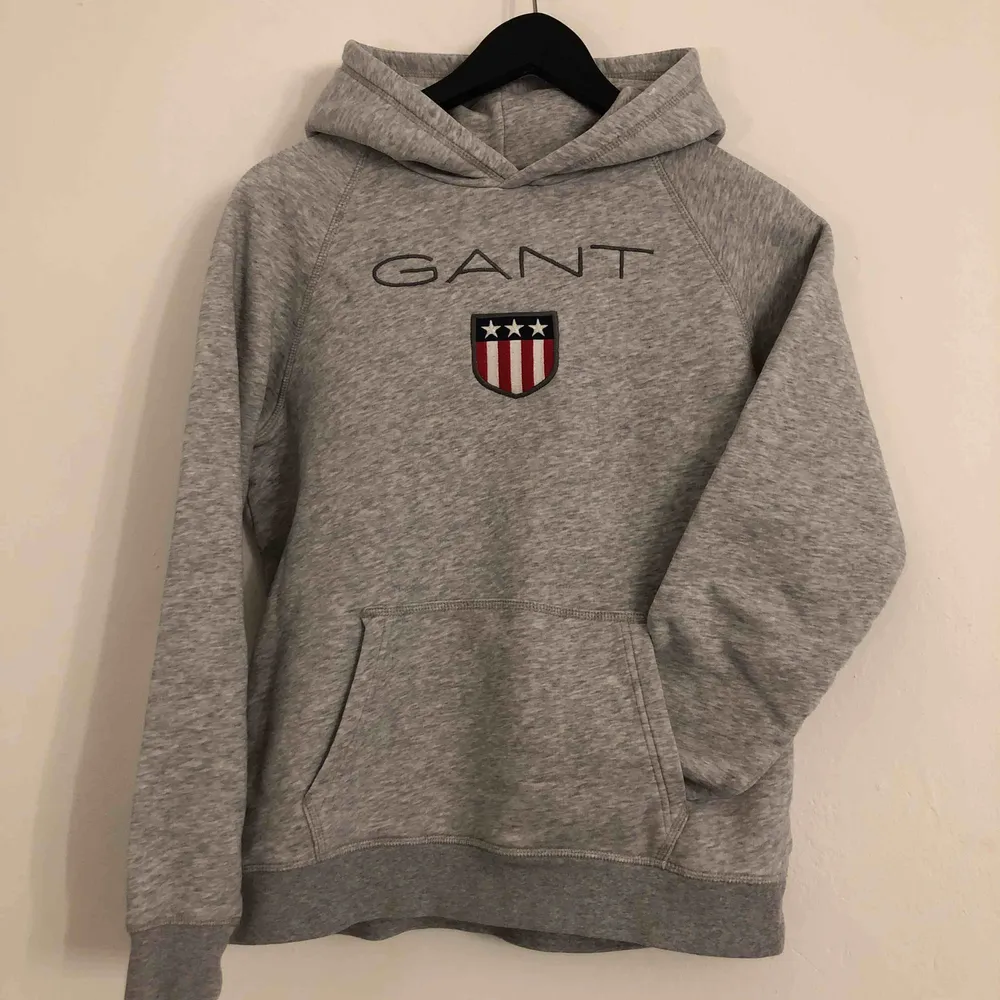 Grå Gant hoodie, nästan aldrig använd så den är som ny! Köpt för 799kr och säljer för 300kr ( 59kr frakt ) . Tröjor & Koftor.