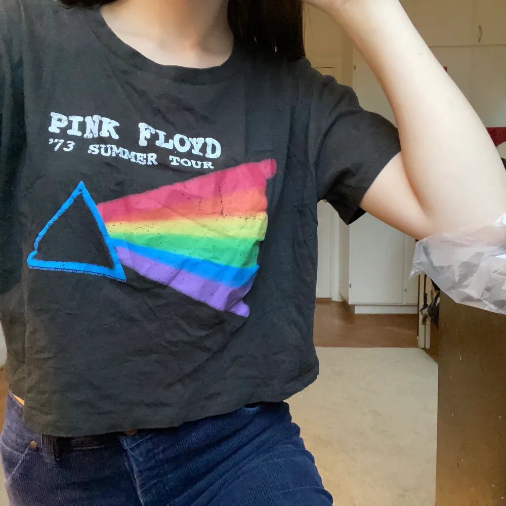 En snygg Pink Floyd t-shirt! Den brukade vara en av mina favoriter men har inte använt den på ett tag och säljer den därför. Den är croppad men inte för kort. Den kommer ifrån HM💕😊 pris 70kr plus frakt . T-shirts.
