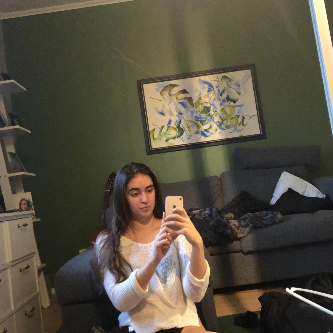 Stickad vit tröja - 90