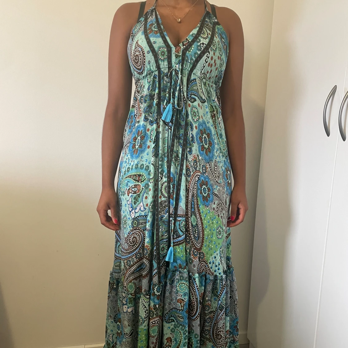 Blå grön sommar långklänning 