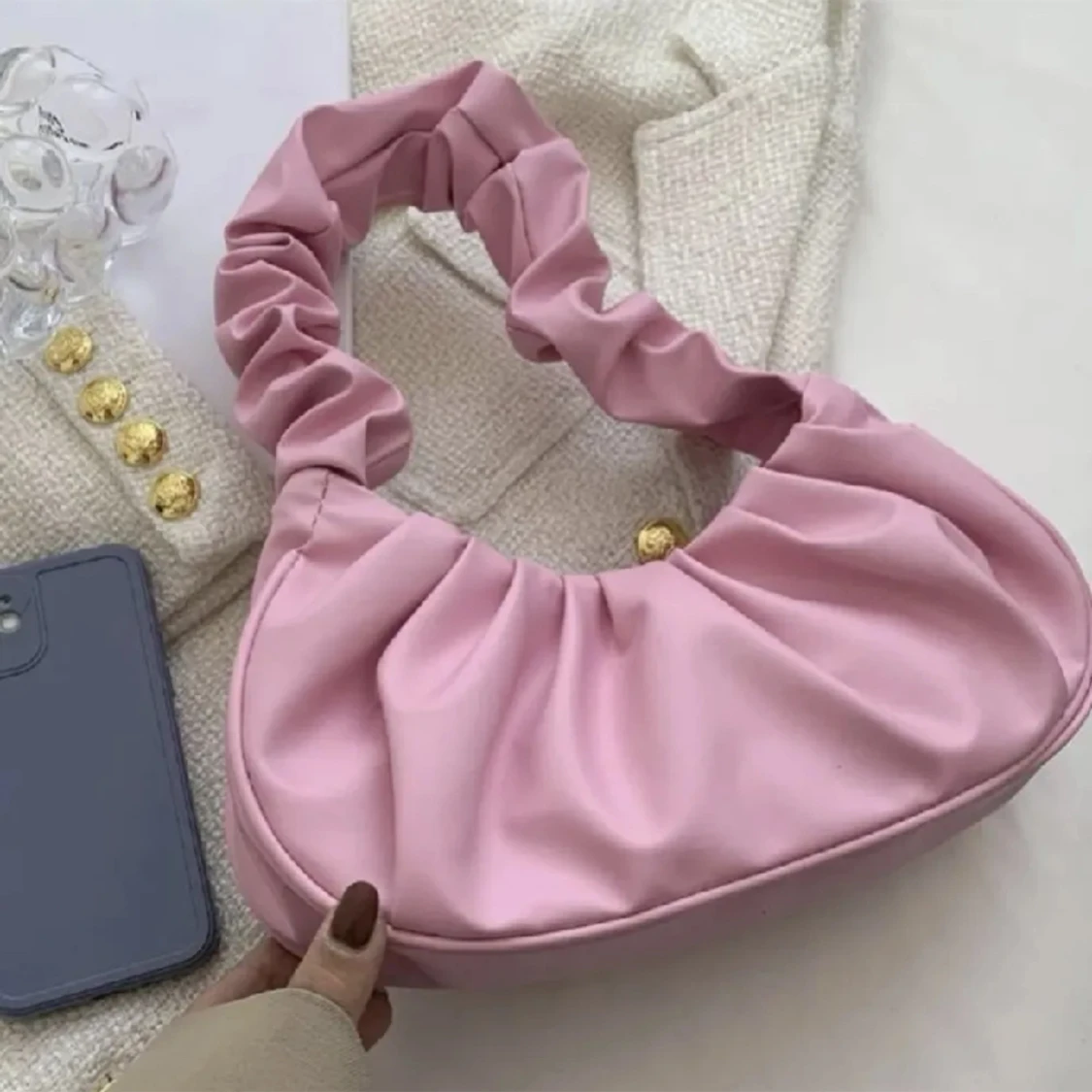 Rosa rynkad väska - 90