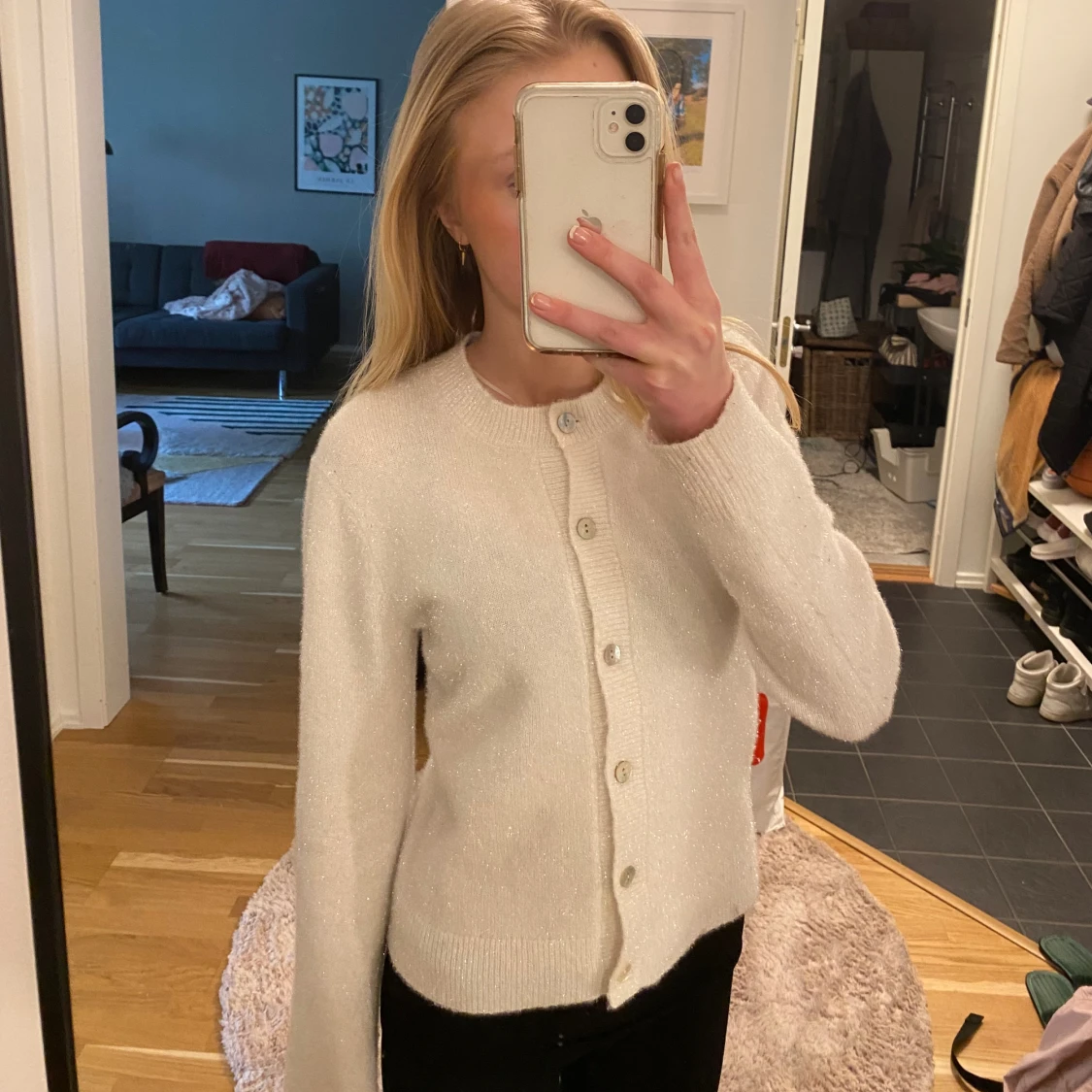 Fin stickad glittrig kofta - 91