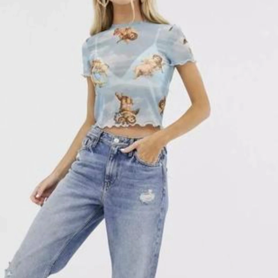 Blå topp med änglamotiv - 90