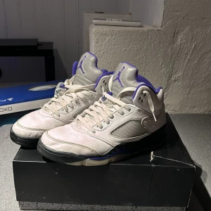 Jordan 5 dark concord 43 - Säljer mina Jordan 5 i storlek 43 för att jag har skaffat nya. Köptes på footlocker förra året men kvittot är borta men på andra bilden ser man skanningen. Lådan följer med men har gått sönder lite.