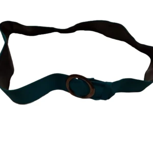 Dambälte - Till en vuxen dam, turkost textilbälte med bronsdetaljer. I begagnat skick, men ändå fint och inte särskild sliten.