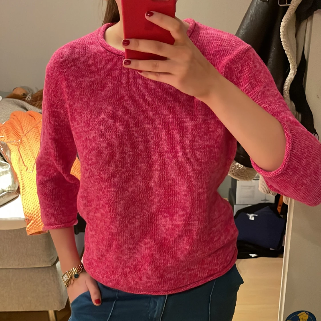 Rosa trekvart tröja - 90