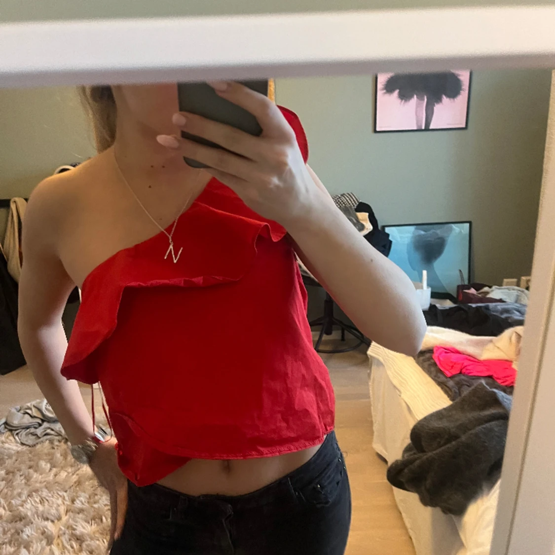 One shoulder volang topp - 91