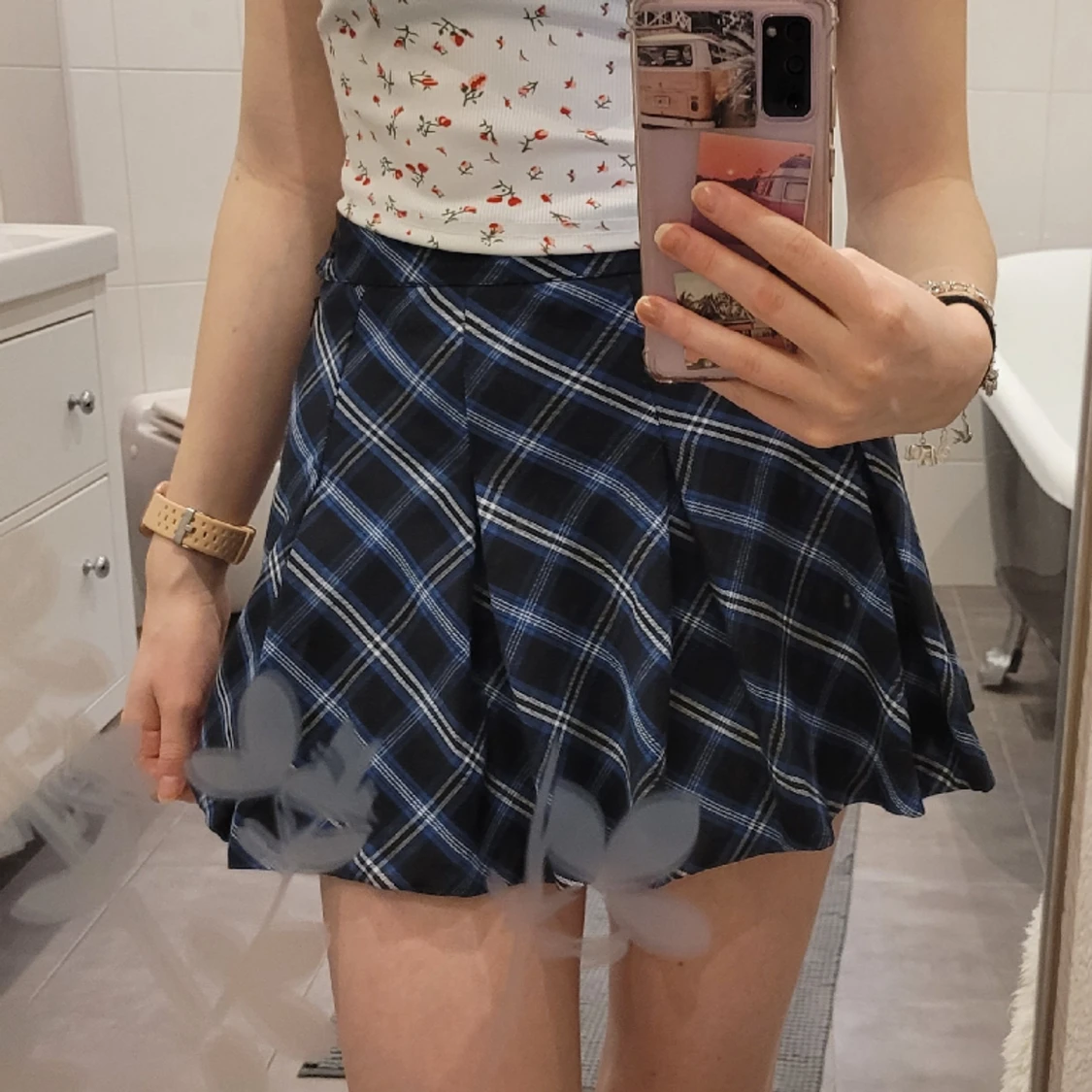 Blå rutig mini kjol - 91