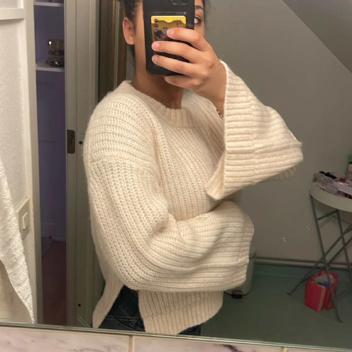 Benvit stickad tröja - 90