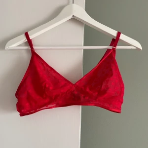 Röd topp med hjärtan - Fin och söt, röd topp/bh utan vaddering i mesh med hjärtan. Köpt på Monik. Storlek M. Använd 2 gånger, i jättebra skick.