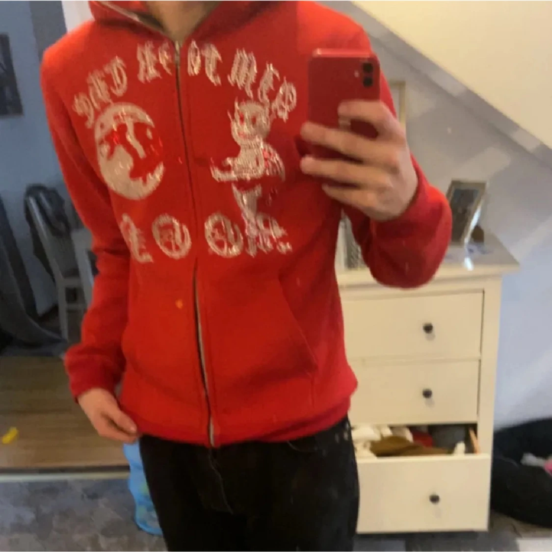 Aim for the moon Hoodie röd rhinestone