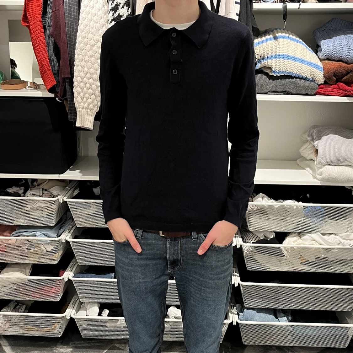 Stickad långärmad piké