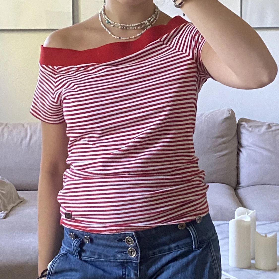 Röd och vitrandig topp - 90