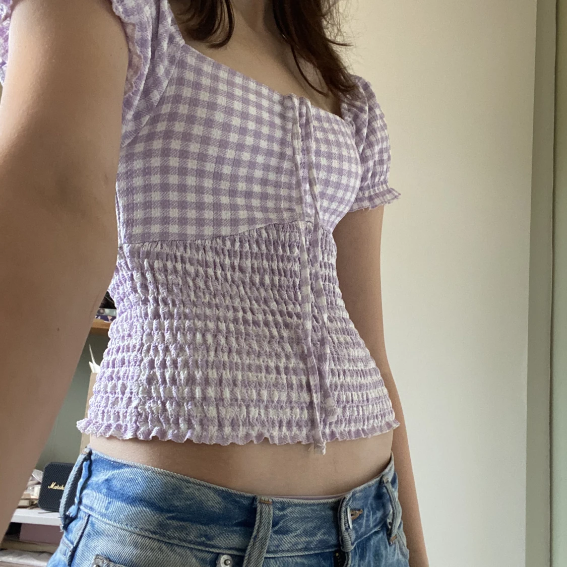 Lila och vit rutig topp