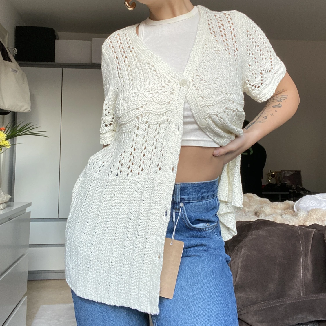 Virkad/ stickad kofta  - 90